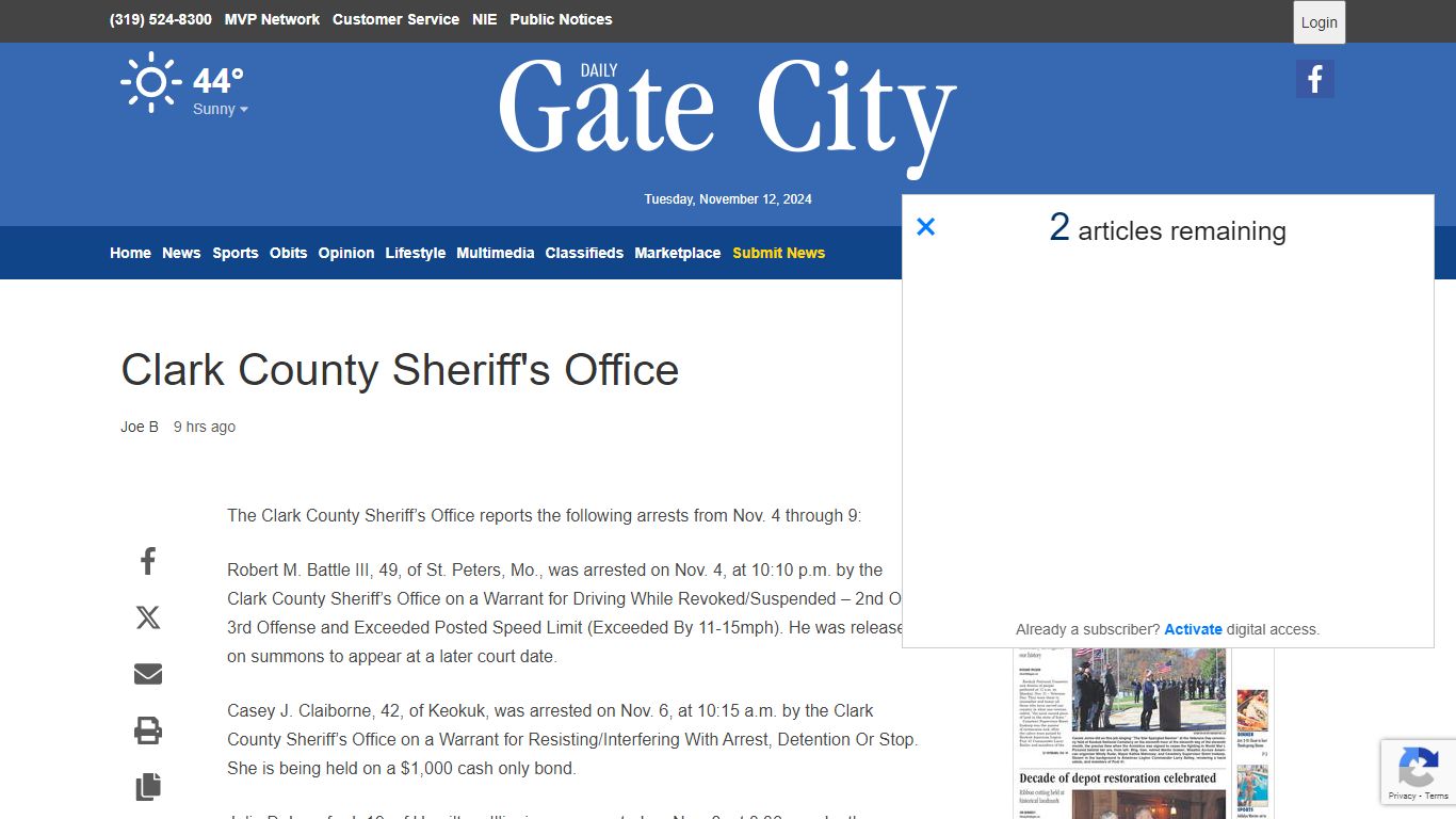 Clark County Sheriff's Office | Daily Gate City - Keokuk, Iowa ...