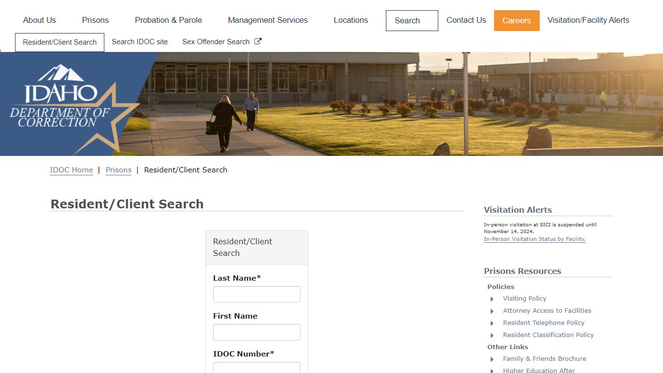 Resident/Client Search | Idaho Department of Correction
